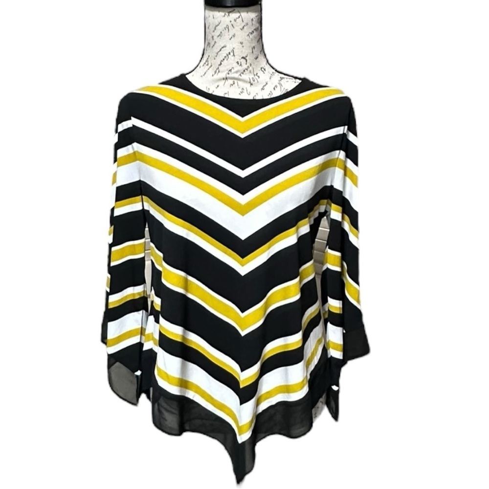 Alfani Black, White, and Yellow Stripe Top Size PM, NWT